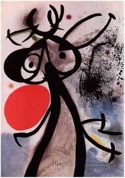 Femme les oiseaux devant le soleil Joan Miro Peinture à l'huile